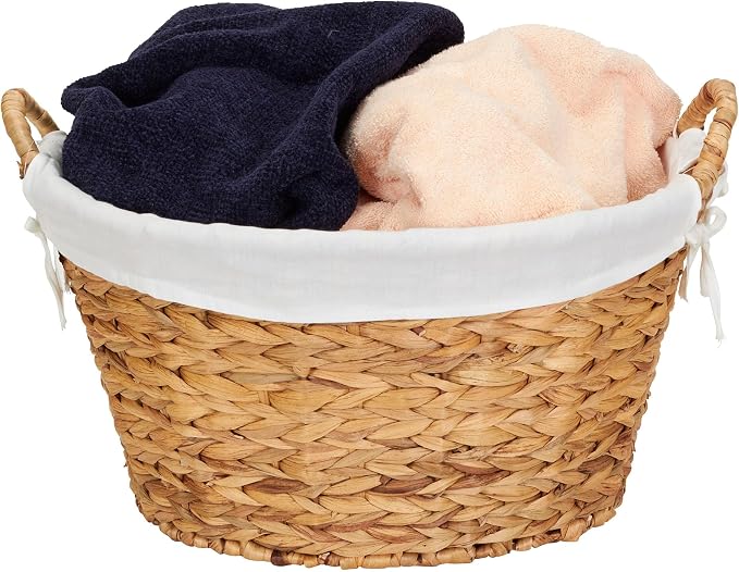 Household Essentials Round Wicker Laundry Basket with Handles, Whimsical Water Hyacinth Basket, Supportive Metal Frame, Removable Polyester Liner, Handwoven, Well-Structured and Versatile, Natural - Image 5