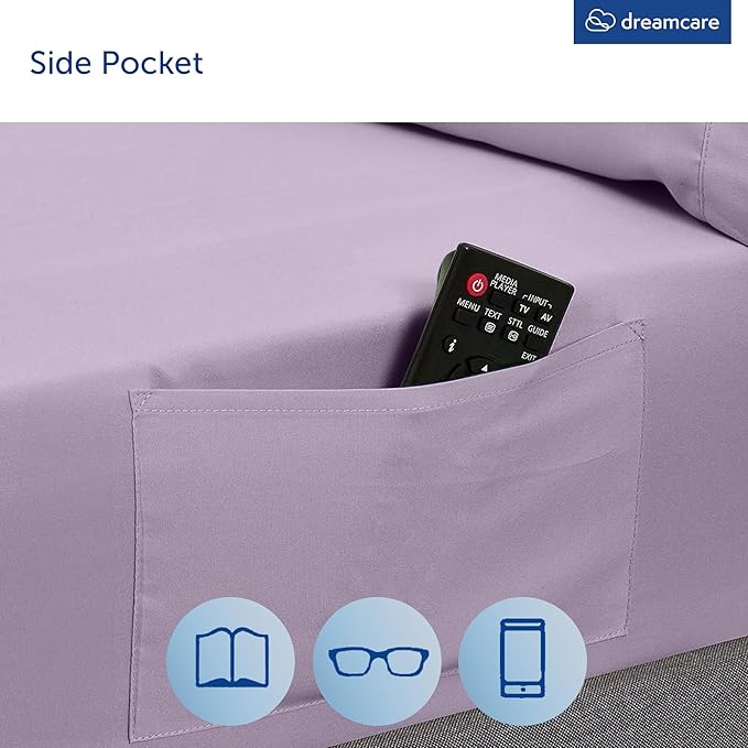 DREAMCARE King Size Sheets Set - 6 pcs Breathable Cooling Bed Sheets - up to 15" Deep Pocket King Sheet Set with Side Pockets - Extra Soft 100% Brushed Hypoallergenic Hotel Luxury Bedding - Lavender