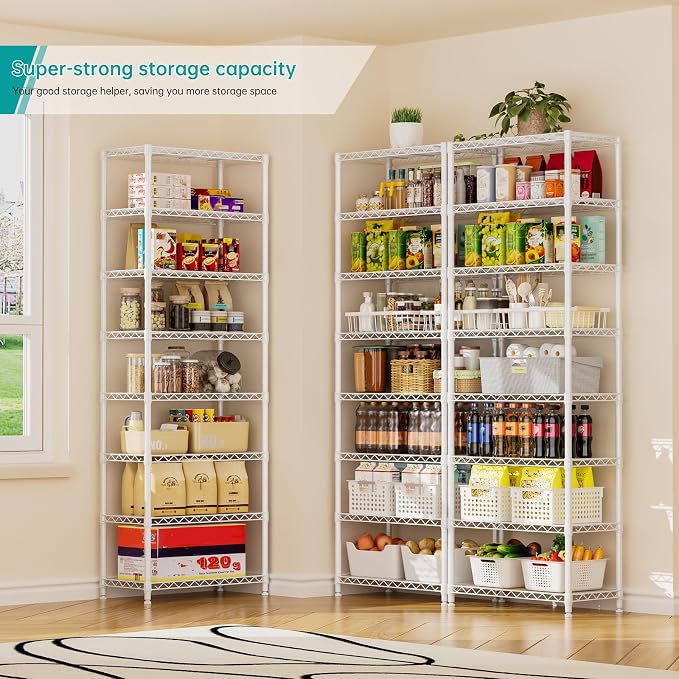SINGAYE 8 Tier Shelf Organizer Storage Metal Shelves Garage Wire Shelving Unit Pantry Rack Adjustable Standing Storage for Kitchen Closet Laundry Bathroom Pantry 12" D x 22" W x 74" H White - Image 8