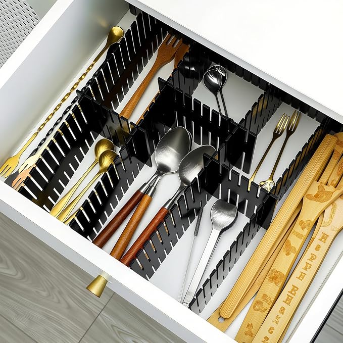 Blosssound 15 Pcs 5.12 Tall Drawer Divider Adjustable Drawer Organizer DIY Ultra Deep Storage Organizer Separator with Fixed Buckle for Underwear Socks Dormitory Office Kitchen Bedroom(Black) - Image 5