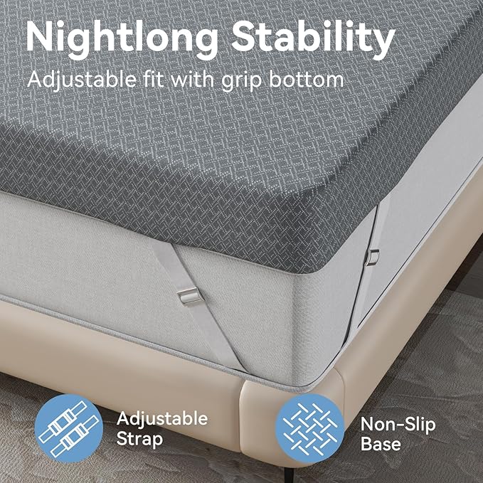 BedsPick King Mattress Topper, 3 Inch Gel Memory Foam King Size Topper - Soft Cover with Adjustable Straps, Pressure Relief, CertiPUR-US Certified, Grey