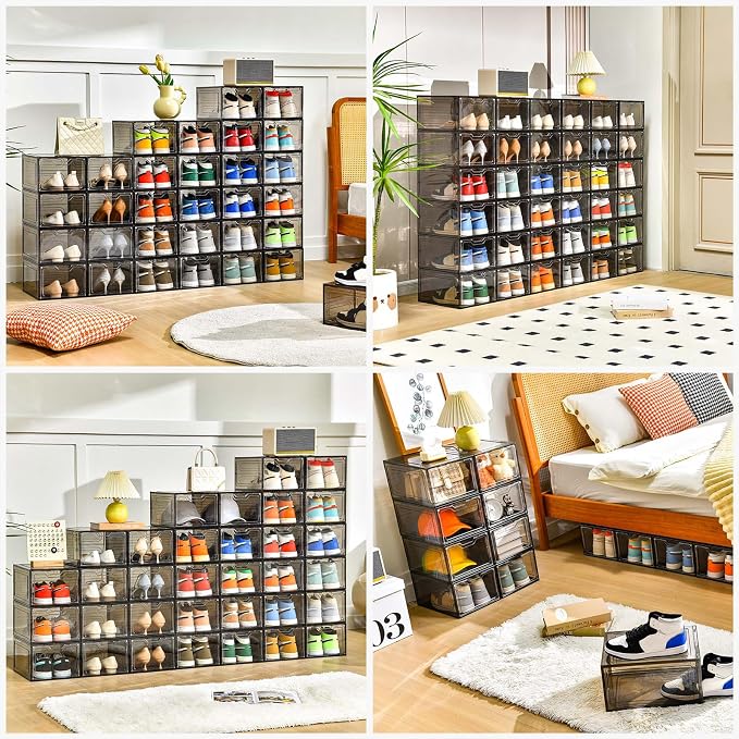 12 Pack Shoe Boxes Shoes Organizer, Shoe Storage Organizer Boxes with Magnetic Door, Clear Shoe Organizers Sneaker Storage Shoe Box for Women/Men, Fit up to US Size 12 - Image 4