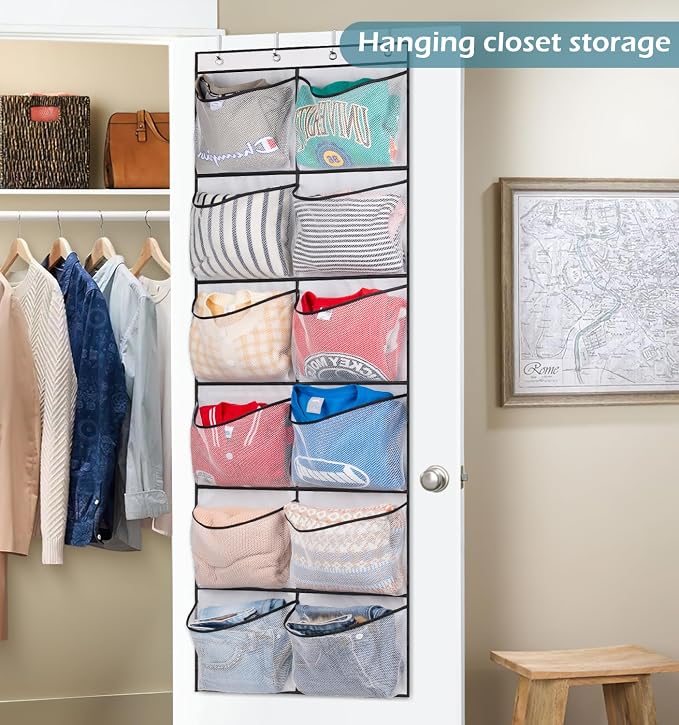 KIMBORA Over The Door Shoe Organizer 12 Large Mesh Pockets Boots Hanging Storage Shoe Rack for Closet White - Image 6