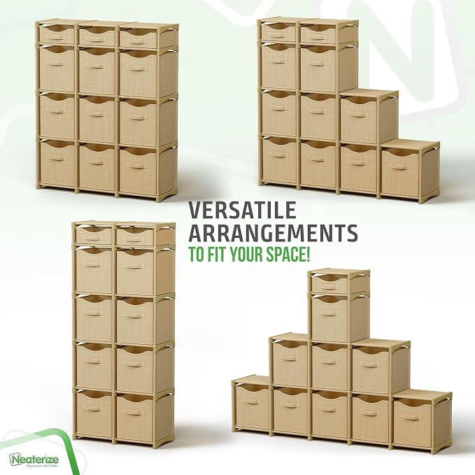 Cube Storage Organizer with Storage Bins Included - The Perfect Closet Organizers and Storage Solution. Includes 12 Storage Cubes, Great For Toy Storage, Closet Storage, Clothes Storage (Beige) - Image 5