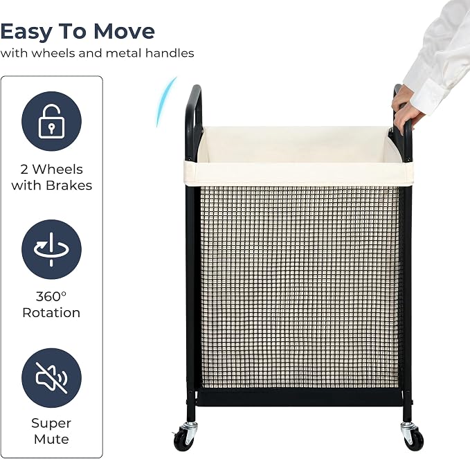 STO STO Laundry Hamper, 90L Rolling Laundry Sorter Cart with Removable and Washable Liner Bag, Clothes Hamper with Wheels and Metal Handle for Laundry Room and Bedroom - Image 6