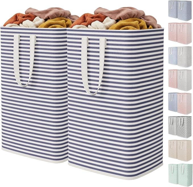 Lifewit 2 Pack Laundry Hamper Large Collapsible Laundry Baskets, Freestanding Waterproof Clothes Hamper with Easy Carry Handles in Laundry Room Bedroom Bathroom College Dorm for Adults, Navy, 2 x 80L by Lifewit