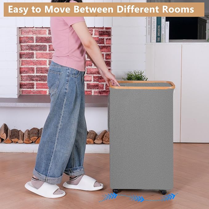 Laundry Basket with Wheels, 110L Beige Clothes Hamper for Laundry, Laundry Hamper with Lid and Inner Bag, for Laundry Room, Bedroom, Dormitory Storage,Beige - Image 5