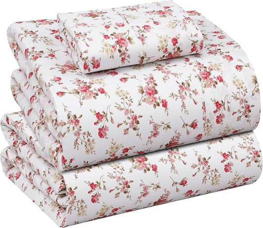 RUVANTI 100% Cotton Sheets – Twin XL Size Percale Bedding, Cooling & Breathable Floral Design, Durable with a Crisp, Soft & Comfortable Feel, 16" Deep Pocket, 3-Piece Set, Bouquet