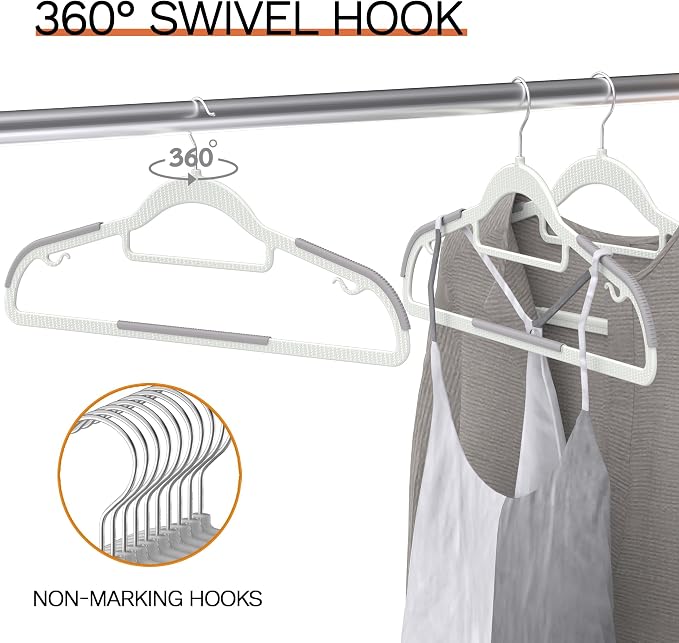 40 Pack Heavy Duty Plastic Hangers, Non Slip Clothes Hangers with Rubber Pads and 360° Hook - Thin Space Saving Hanger, Closet Organizer for Shirt, Pants, Suit, Skirt,Coat - Gray - Image 4