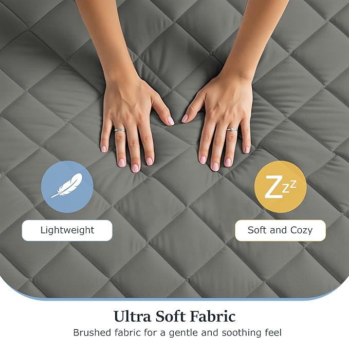 LUX Décor Queen Mattress Pad - Quilted Elastic Fitted Mattress Cover Protector Upto 16 Inches Deep Pocket - Soft Breathable Noiseless Mattress Topper (Grey “60 X 80”)