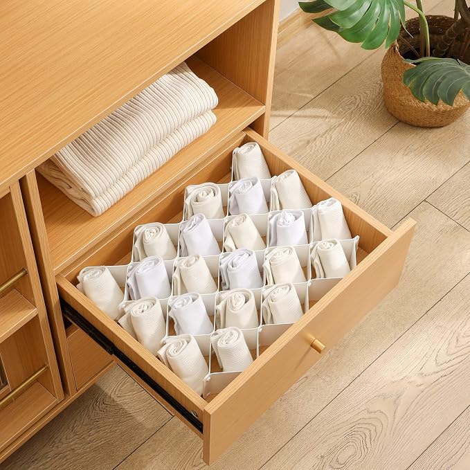 ROUFA Sock Drawer Organizer for Dresser, Honeycomb Underwear Dividers for Women, Panty Separator for Bras, Socks, Belt and Leggings (12pcs.White) - Image 2
