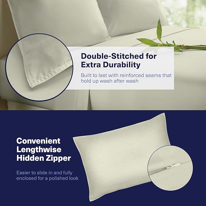 Kickoff Viscose Bamboo Sheets Queen Size 4-pc 100% Organic Bamboo Viscose Bed Cooling Sheets Queen Size Set Cool Bedding for hot Sleepers Sheet, Flat, Fitted, Pillowcases (Sage Green, Q)