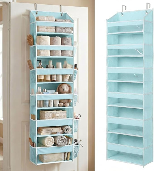 HOMELUX THEORY UPGRADED 6 Tiers Over The Door Organizer Hanging - 100D EXTRA THICK & 50lbs HUGE CAPACITY, 12 Side Mesh Pockets Over The Door Shoe Organizer, Hanging Closet Organizer (Baby Blue, 1pc) by HomeluxTheory