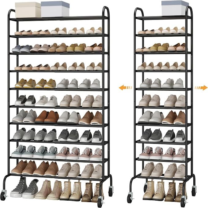 STO STO Expandable Shoe Rack, 10-Tier Metal Tall Shoe Rack for Garage, Up to 44 Pairs Adjustable Shoe Rack Storage for Front Door Entrance, Free Standing Shoe Rack Organizer for Entryway, Black by STOSTO