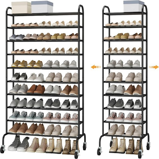 STO STO Expandable Shoe Rack, 10-Tier Metal Tall Shoe Rack for Garage, Up to 44 Pairs Adjustable Shoe Rack Storage for Front Door Entrance, Free Standing Shoe Rack Organizer for Entryway, Black by STOSTO