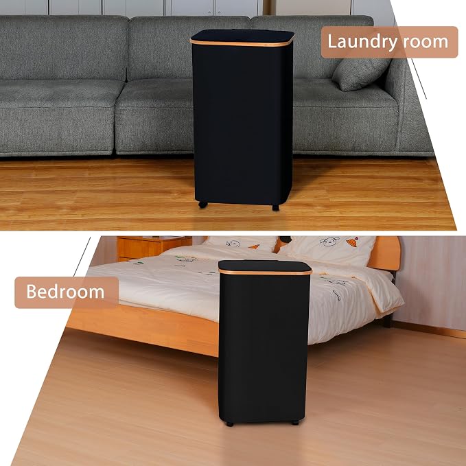 Laundry Basket with Wheels,100L Hampers for Laundry,Black Large Laundry Hamper with Lid and Bamboo Handles,Collapsible & Waterproof Tall Cloth Hamper for Dormitory Family - Image 3