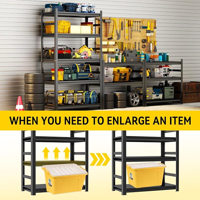 78''H Garage Shelving Storage Shelf Rack, 5-Tier Adjustable Metal Heavy Duty Unit 48W*18D Upgraded Double-Layer Columns&Thickened for Basements, Warehouses, Industrial Applications, Supermarkets - Image 7