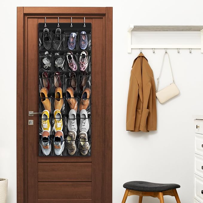 Simple Houseware 24 Pockets Large Clear Pockets Over The Door Hanging Shoe Organizer, Black (56" x 22.5") - Image 6