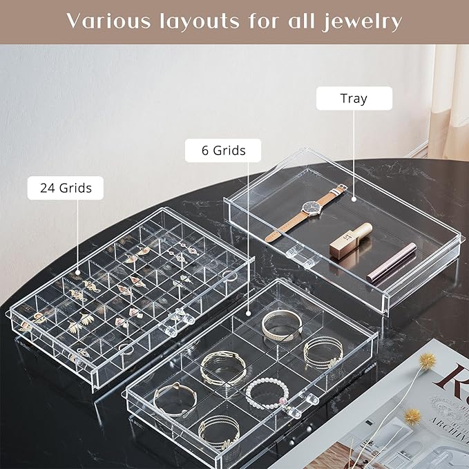 ProCase Acrylic Earrings Holder Organizer Box, Large Clear Earring Jewelry Storage Transparent Stackable Drawers Jewelry Display for Earring Ring Bracelet -Clear, 10 Layers - Image 3