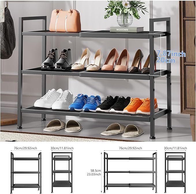 3 Tier Shoe Rack, Expandable Shoe Rack for Closet, Adjustable Shoe Organizer for Entryway, Shoe Storage Organizer for Door Entrance, Garage, Bedroom - Image 3