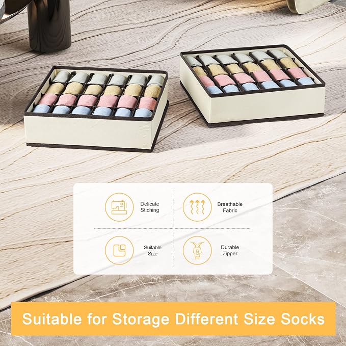 Joyoldelf Drawer Organizer 2 Packs, 24 Cell Collapsible Closet Cabinet Storage Boxes for Underwear, Socks, Bra, Handkerchiefs, Ties, Belts - Image 7
