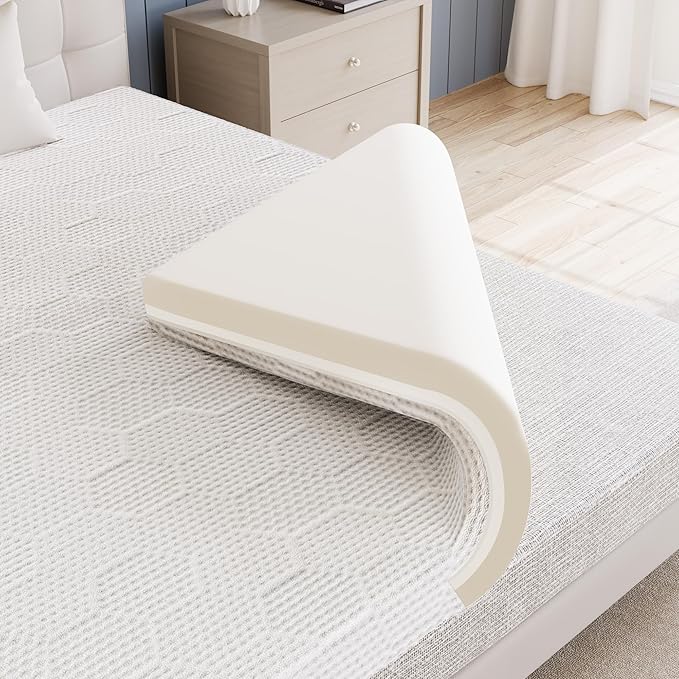 Twin Memory Foam Mattress Topper Ventilated Soft with Removable Cove (2 Inch White, Twin)