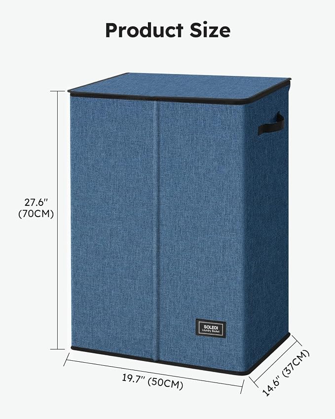 SOLEDI Laundry Hamper with Lid 130L Large & Tall Collapsible Laundry Basket, Clothes Hamper with Bag Removable Easy to Carry, Dirty Hampers for Bedroom, Bathroom, Dorm, College, Blue - Image 7