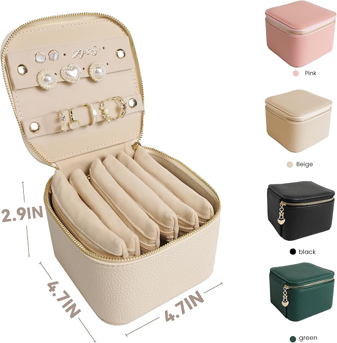 Travel Jewelry Case, Small Travel Jewelry Box with 6 Velvet Jewelry Bag Mini Pouch, Portable Travel Jewelry Organizer for Rings Earrings Necklaces, Beauty Gifts for Women Girls (Beige) - Image 4
