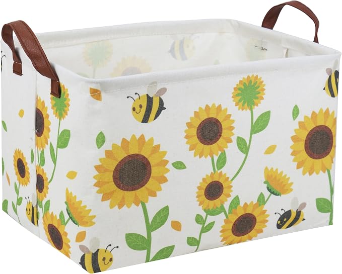 Rectangular Sunflower Baskets Gift Basket Empty Girls Basket Kids Storage Bin Baby Toy Organizer Box Love Room Decor for Home(Sunflower) by DDBASKET