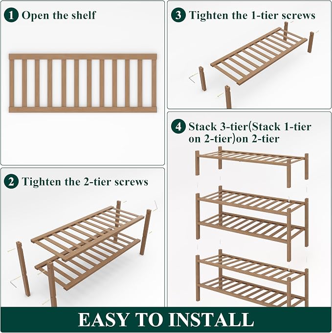 Smiry Shoe Rack, 5 Tier Thick Bamboo Shoe Organizer, Stackable Free Standing Wooden Shoe Storage Shelf for Closet, Entryway, Front Door Entrance, Walnut - Image 5