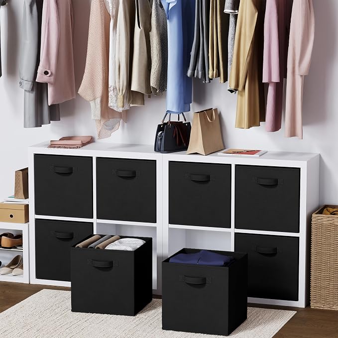 Fabric Storage Cubes for Cube Organizer - 8 Pack Heavy Duty Storage Bins - 13 Inch Cube Storage Bin, Use As A Clothes Storage Box In Closet, Baskets For Shelves or Cubbies Storage bins (Black) - Image 7
