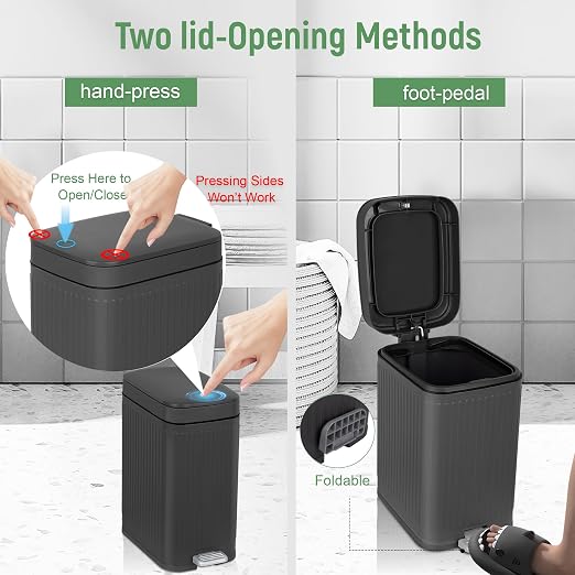 rejomiik Small Bathroom Trash Can with Lid Slim Soft Close Garbage Can Step Wastebasket Container Trash Bin for Office Bedroom Kitchen Living Room (1.9 Gallon Dark Gray) - Image 3