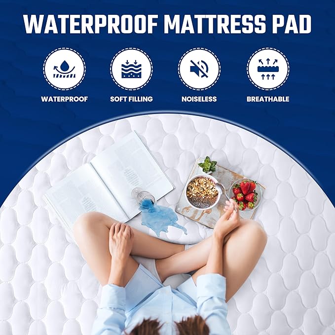 Utopia Bedding 2 Pack Waterproof Mattress Protector, Queen Mattress Pad, Noiseless Quilted Fitted Cover with Deep Pocket Stretches up to 16 Inches (White)