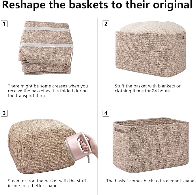 OIAHOMY 4 Pack Storage Baskets for Organizing, Cube Storage Bins for Shelves, Rectangle Storage Baskets With Handles, Woven Baskets for Storage, 12.7''Lx9''Wx7.8''H, Brown - Image 7