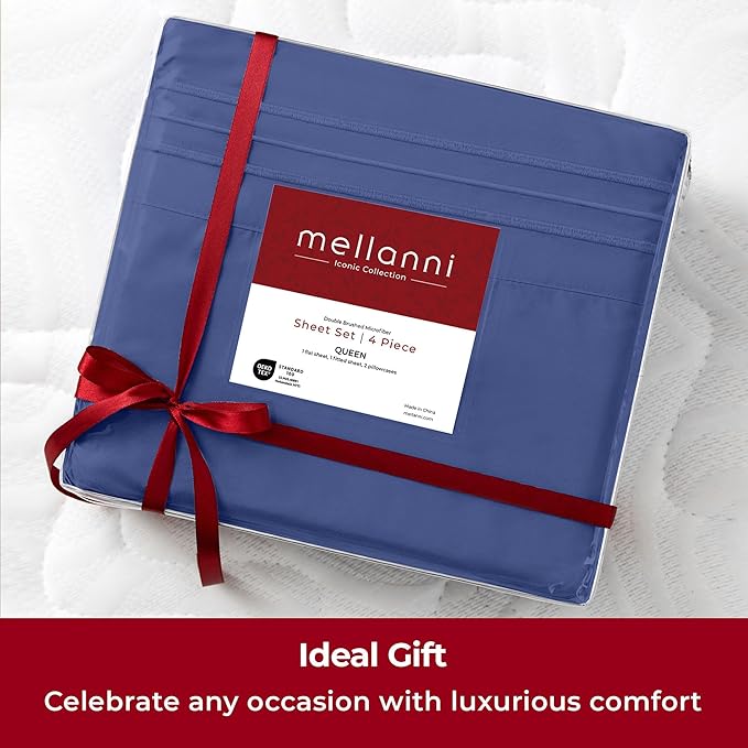 Mellanni Twin Sheets Set - 3 PC Iconic Collection Bedding - Hotel Luxury, Extra Soft, Cooling Bed Sheets - Wrinkle, Fade, Stain Resistant (Twin, Blue Nova)