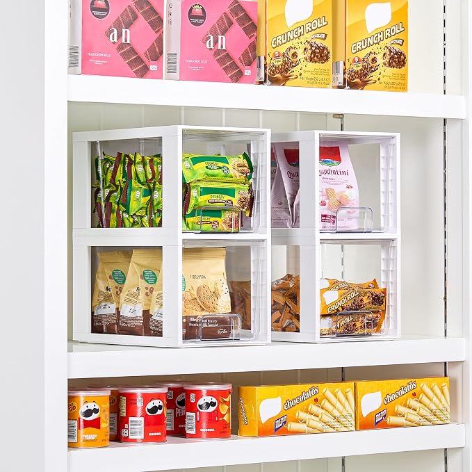 Vtopmart 4 Pack Large Stackable Storage Drawers,White,Easily Assemble Acrylic Bathroom Closet Undersink Organizers and Storage,Plastic Bins for Kitchen Cabinets,Pantry,Makeup,Medicine Organization - Image 2