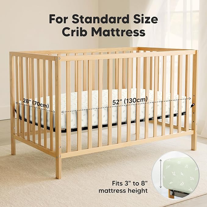2-Pack Waterproof Crib Sheets for Boys, Girls - 52x28 Fitted Organic Cotton Baby Crib Sheets, Toddler Mattress Protector Cover, Washable, Soft & Durable Baby Bedding Essentials (Herb)
