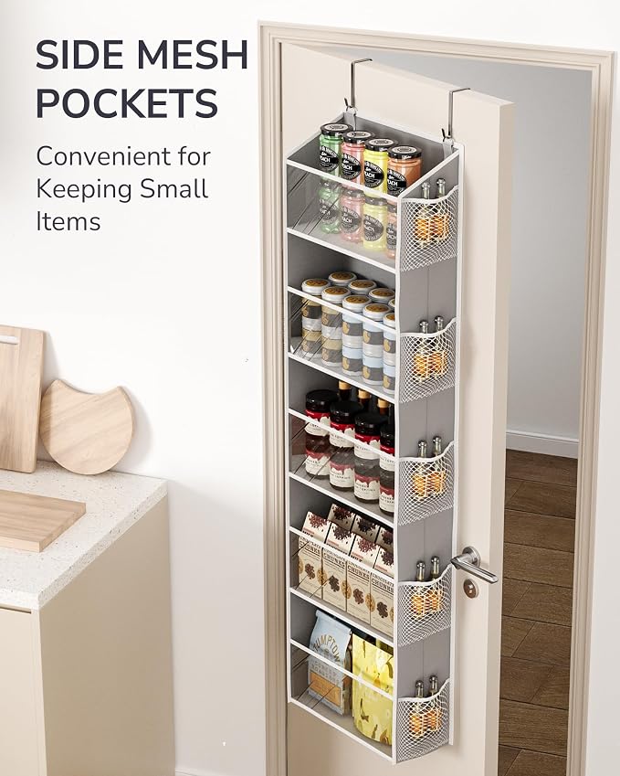 ULG 1-Pack Over Door Organizer with 5 Large Pockets 10 Mesh Side Pockets, 44 lbs Weight Capacity Hanging Storage Organizer with Clear Window for Bedroom Bathroom Kitchen, RV, Camper, Clear Grey - Image 5