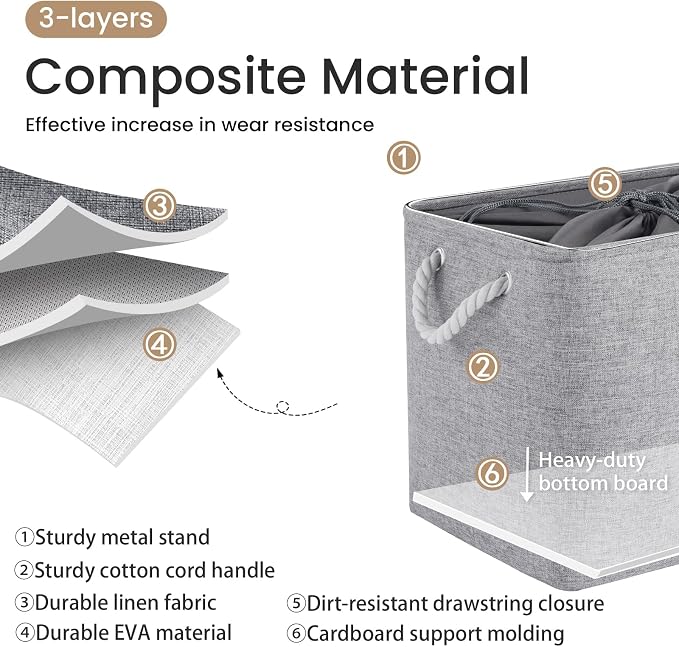 Large Storage Baskets- 16x12x12 inch Storage Bins for Shelves and Closet Organizing, Foldable Fabric Bin for Home Organization Clothes and Laundry (3-Pack, Gray) - Image 2
