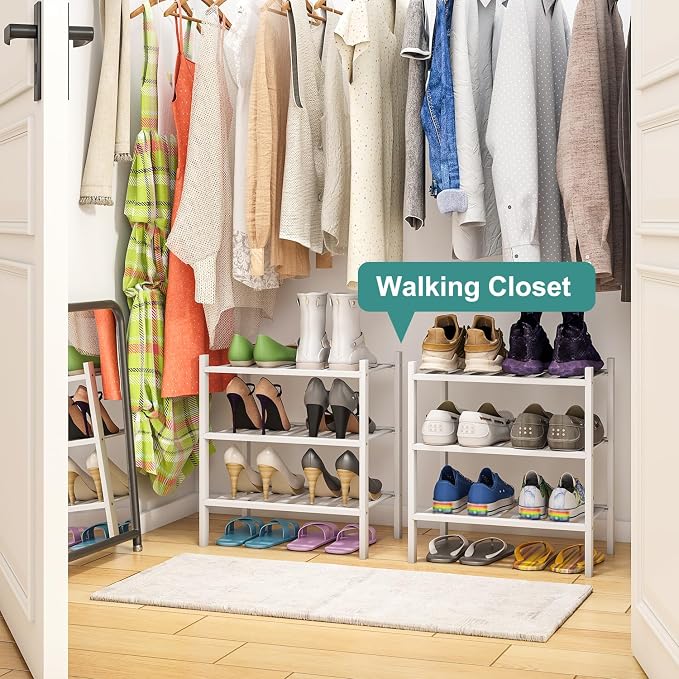 viewcare Small Shoe Rack for Entryway, White Shoe Organizer for Closet, Bamboo Wood Standing Shoe Shelf for Indoor Outdoor (White, 3-Tier_Samll) - Image 5