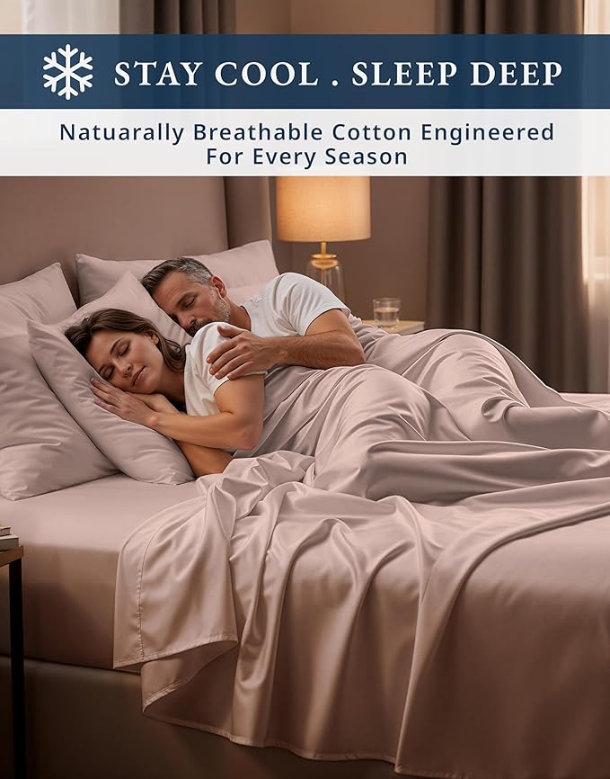 100% Egyptian Cotton Sheets Queen Size - Naturally Cooling & Breathable 4 Piece Silky Sateen Weave Queen Sheet Set, Ultra-Soft & Durable Hotel Luxury Sheets with 15" Snug Fit Deep Pockets - Sepia Rose