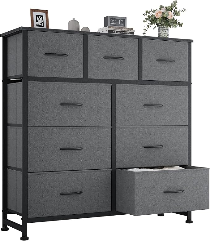 OLIXIS 9 Drawers Storage Organizers Units, Closet Organizers and Storage for Clothes, Fabric Storage Drawer for Living Room, Chest of Dresser in 39.4" D x 11.8" W x 39.9" H, Grey by OLIXIS