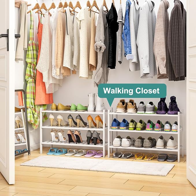 viewcare White Shoe Rack, 3-Tier Bamboo Wood Shoe Rack for Closet, Entryway & Hallway, and Stackable Shoe Shelf Storage Organizer for Indoor and Outdoor - Image 6