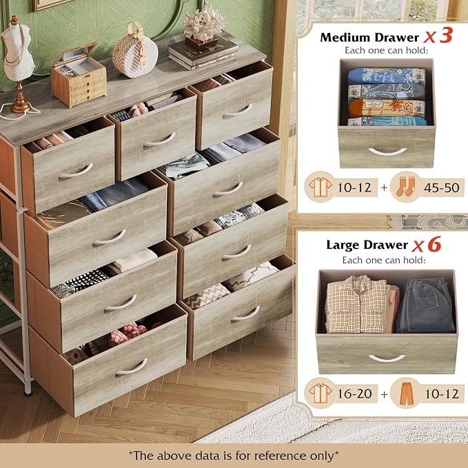 WLIVE 9-Drawer Dresser, Fabric Storage Tower for Bedroom, Hallway, Nursery, Closet, Tall Chest Organizer Unit with Fabric Bins, Steel Frame, Wood Top, Easy Pull Handle, Greige - Image 5