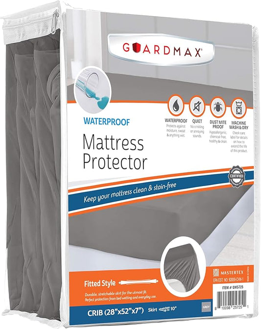 Guardmax Jersey Knitted Crib Size Mattress Protector - Waterproof & Dust Mite Proof Mattress Cover with Stretchable Pockets - Soft, Comfortable, & Noiseless Waterproof Fitted Sheet.(28 x 52 x 7)