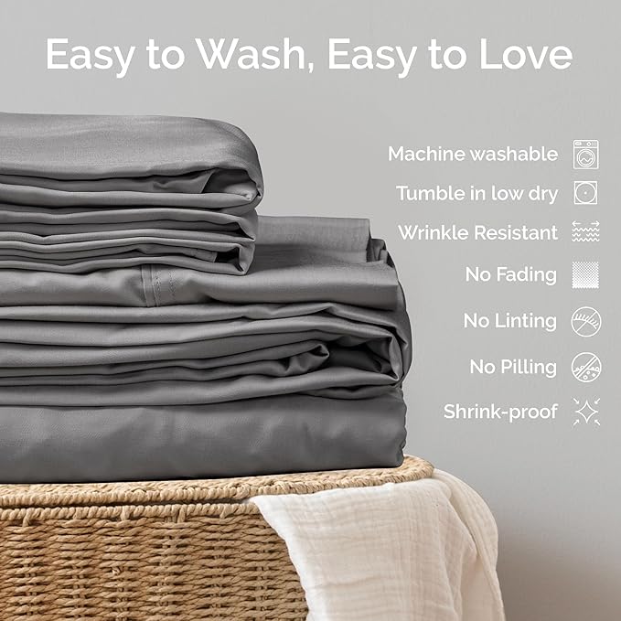 Viscose Bamboo Sheets King Size 4PC Set - Cooling Sheets for Hot Sleepers with Moisture Wicking Technology - Silky Soft 18 Inch Deep Pocket - Steel 76"x 80"