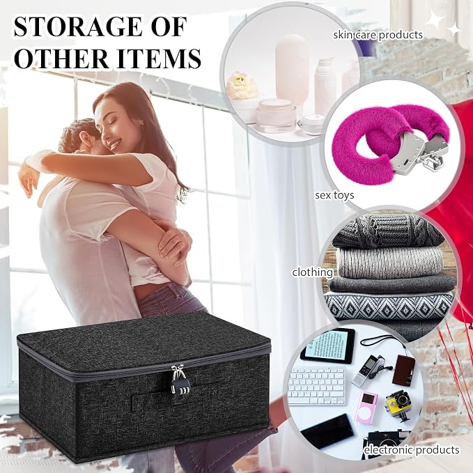 Briwooody Discreet Lockable Toy Bag Storage Organizer Toy Bag Storage Bins Case with Zipper Lid for Women and Men Clothes Container(Black,15 x 10 x 6.3 Inch) - Image 6
