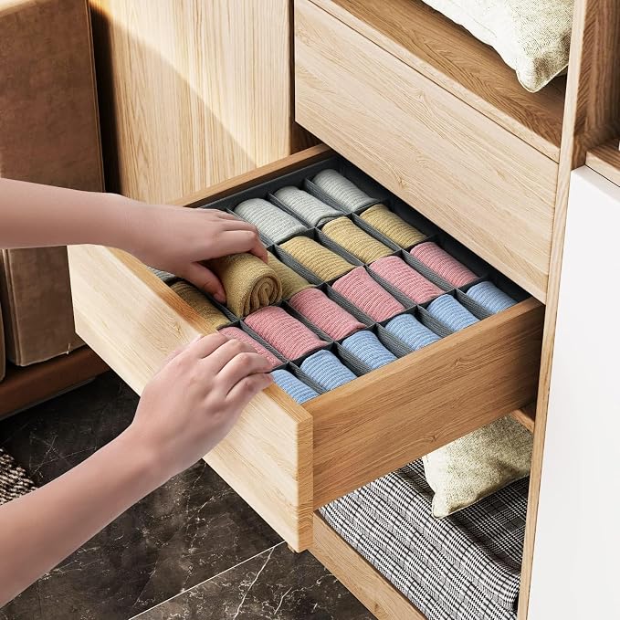 Joyoldelf Sock Drawer Organizer Underwear Organizer, 24 Cell Collapsible Closet Organizer Underwear Storage Boxes for Socks, Ties, Belts (Gray) - Image 3