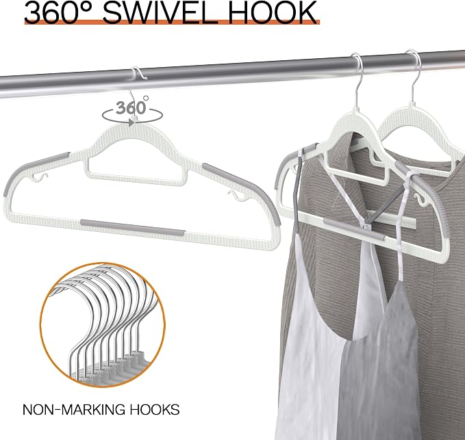 60 Pack Heavy Duty Plastic Hangers, Non Slip Clothes Hangers with Rubber Pads and 360° Hook - Thin Space Saving Hanger, Closet Organizer for Shirt, Pants, Suit, Skirt,Coat - Gray - Image 5