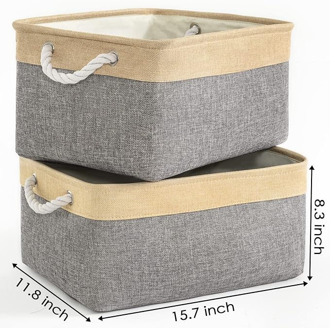 TheWarmHome Fabric Storage Bins Baskets for Organizing, Large Sturdy Storage Basket W/Handles, Decorative Foldable Storage Baskets for Shelves Closet Nursery Toy (Large - 3 Pack 15.7L×11.8W×8.3H) - Image 4